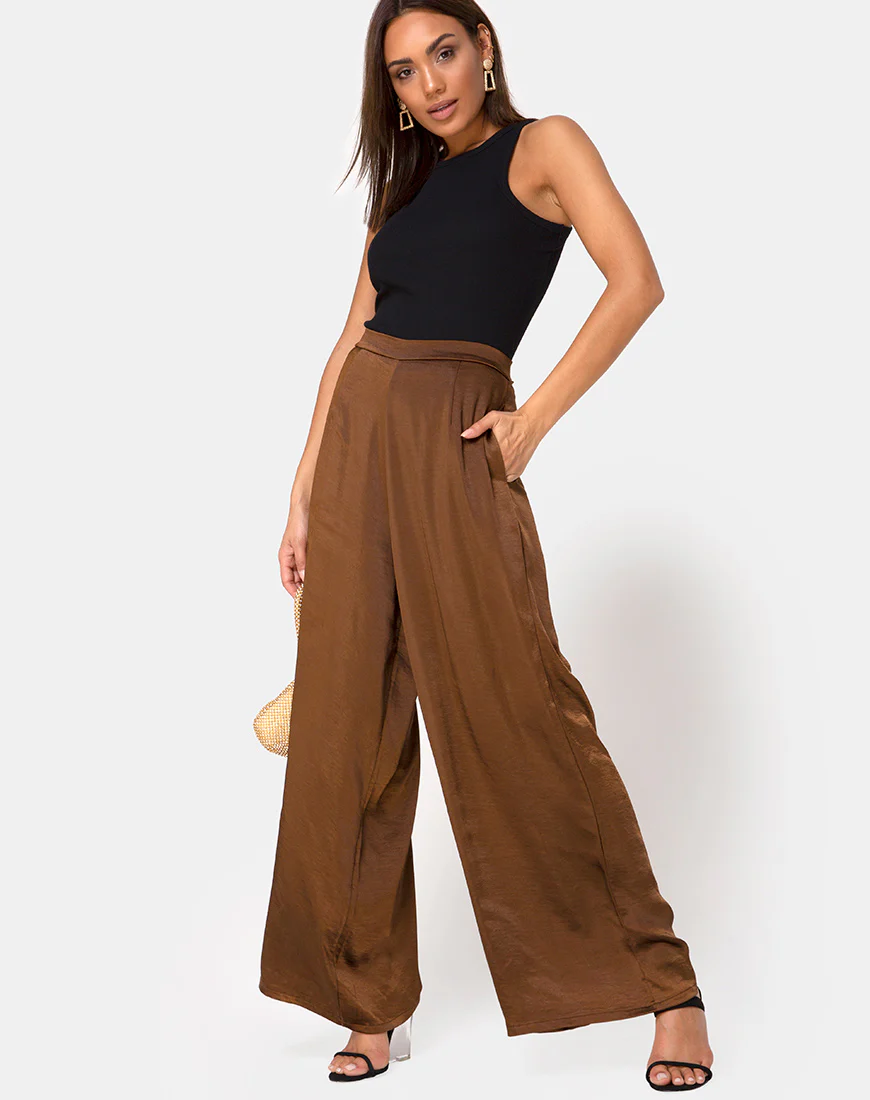 Mara Trouser in Satin Brown - Image 3