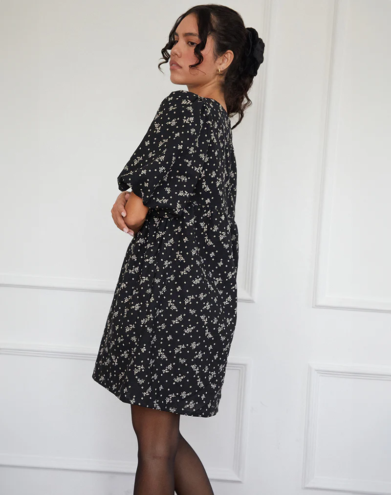 Marate Mini Dress in Floral Land Black - Image 3
