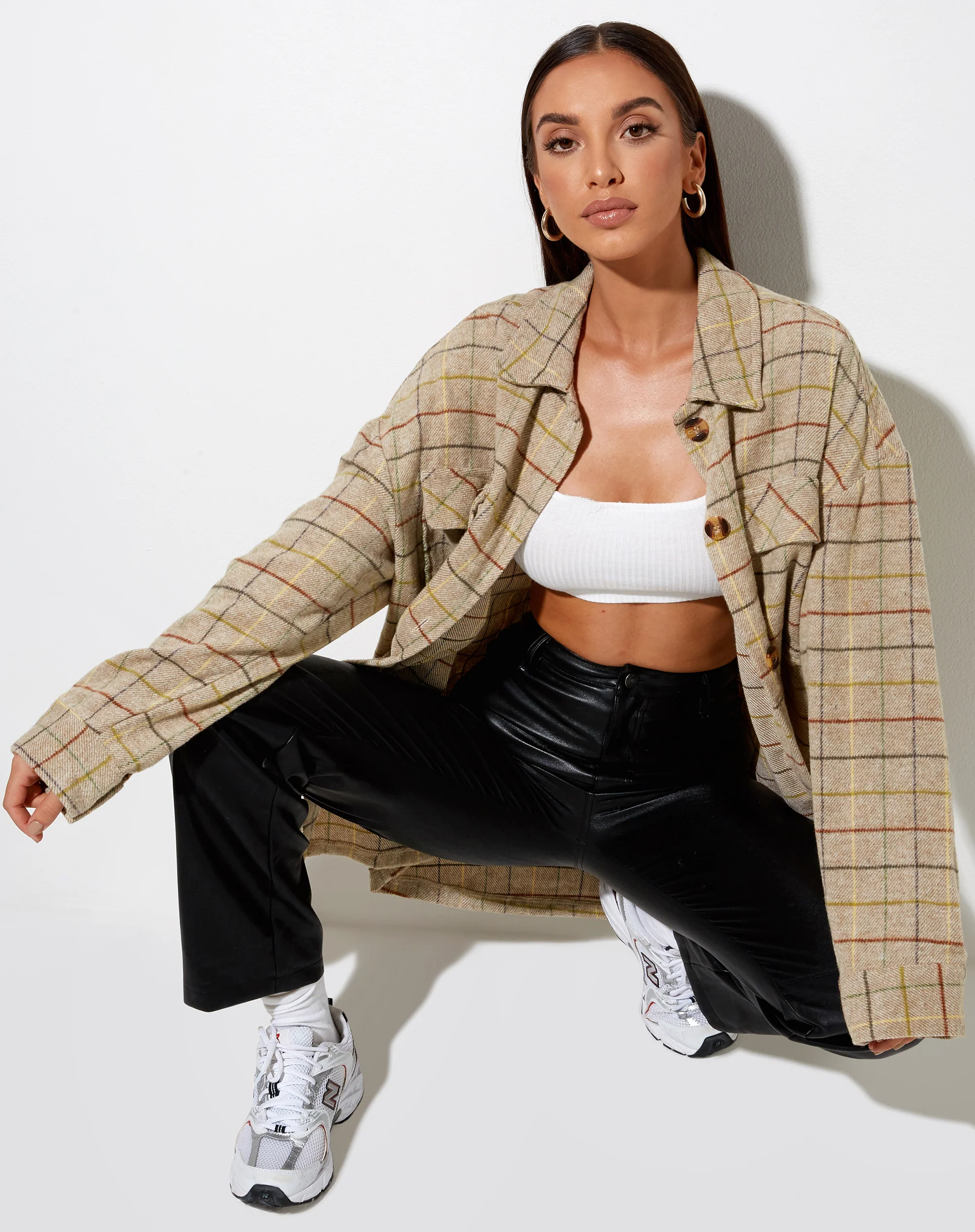 Marcella Shirt in Check Brown Yellow Green - Image 3