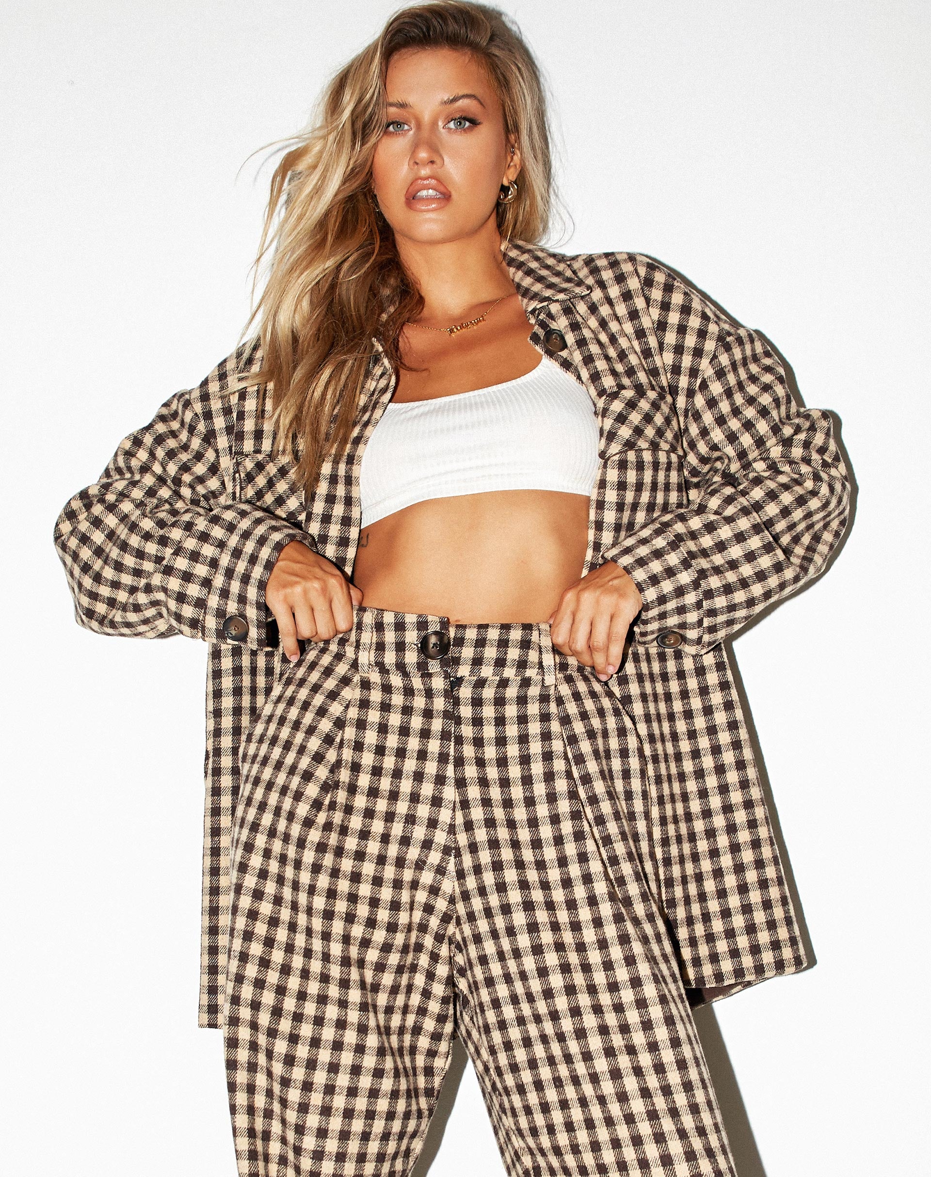 Marcella Shirt in Tan Black Gingham - Image 3