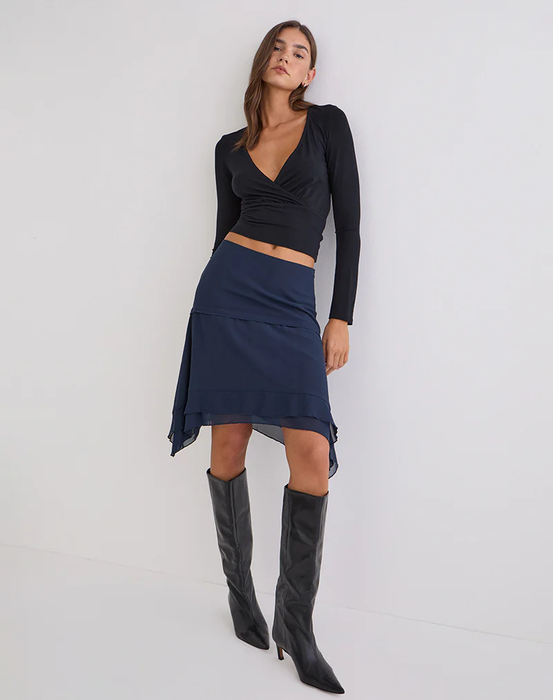 Marella Midi Skirt in Chiffon Blue Graphite - Image 3