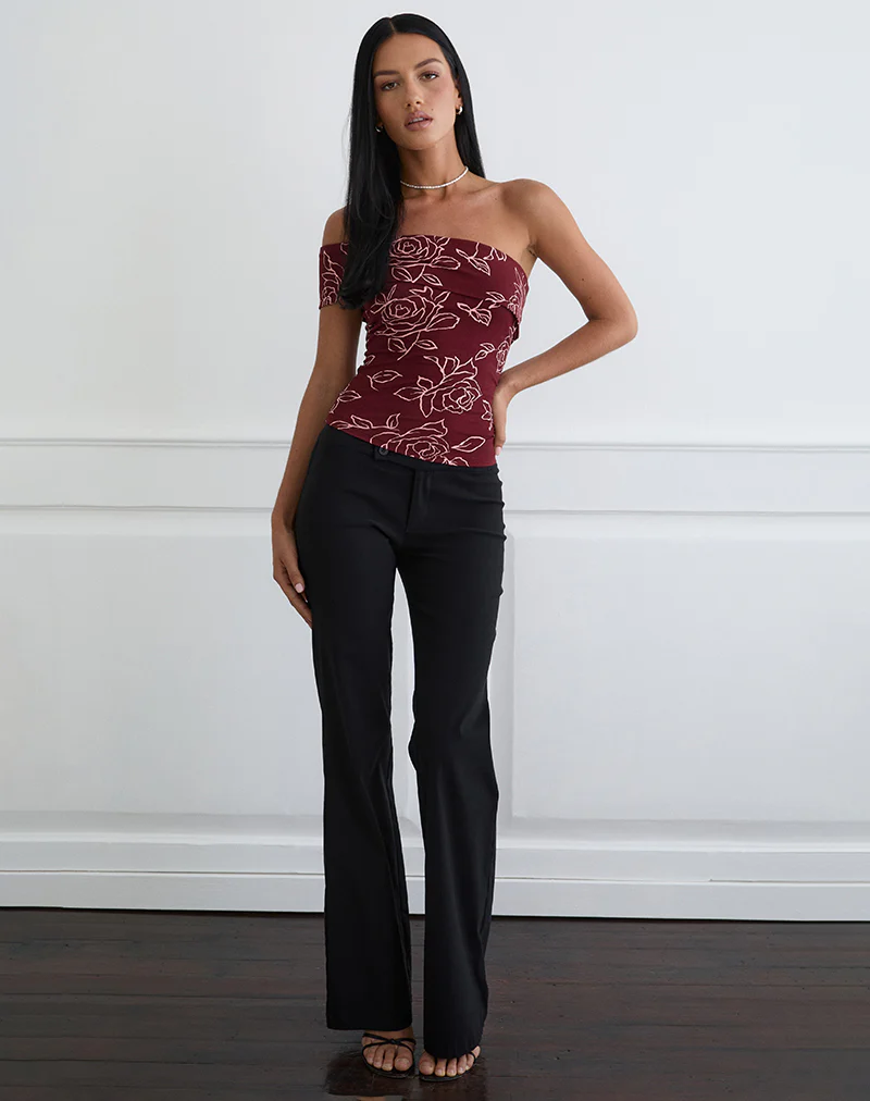 Marga One Shoulder Top in Outline Rose Maroon - Image 4