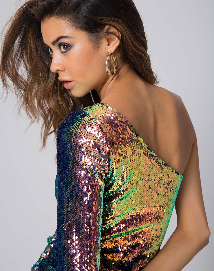 Maria Bodycon Dress in Fishcale Sequin Pink Oil - Image 2