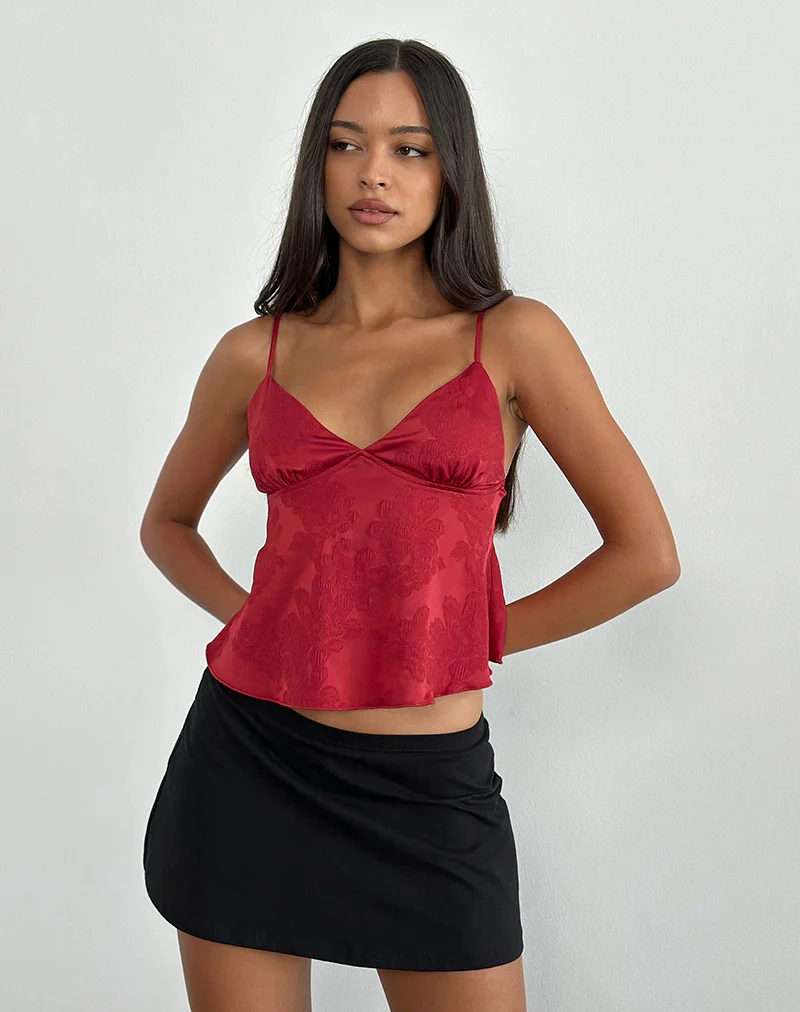 Marinda Top in Satin Jacquard Burgundy - Image 2