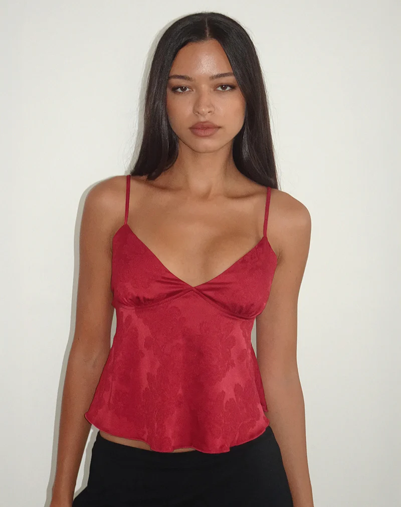 Marinda Top in Satin Jacquard Burgundy - Image 5