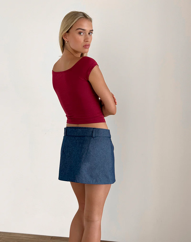 Marine Belted Skirt in Denim Chambray Indigo - Image 2