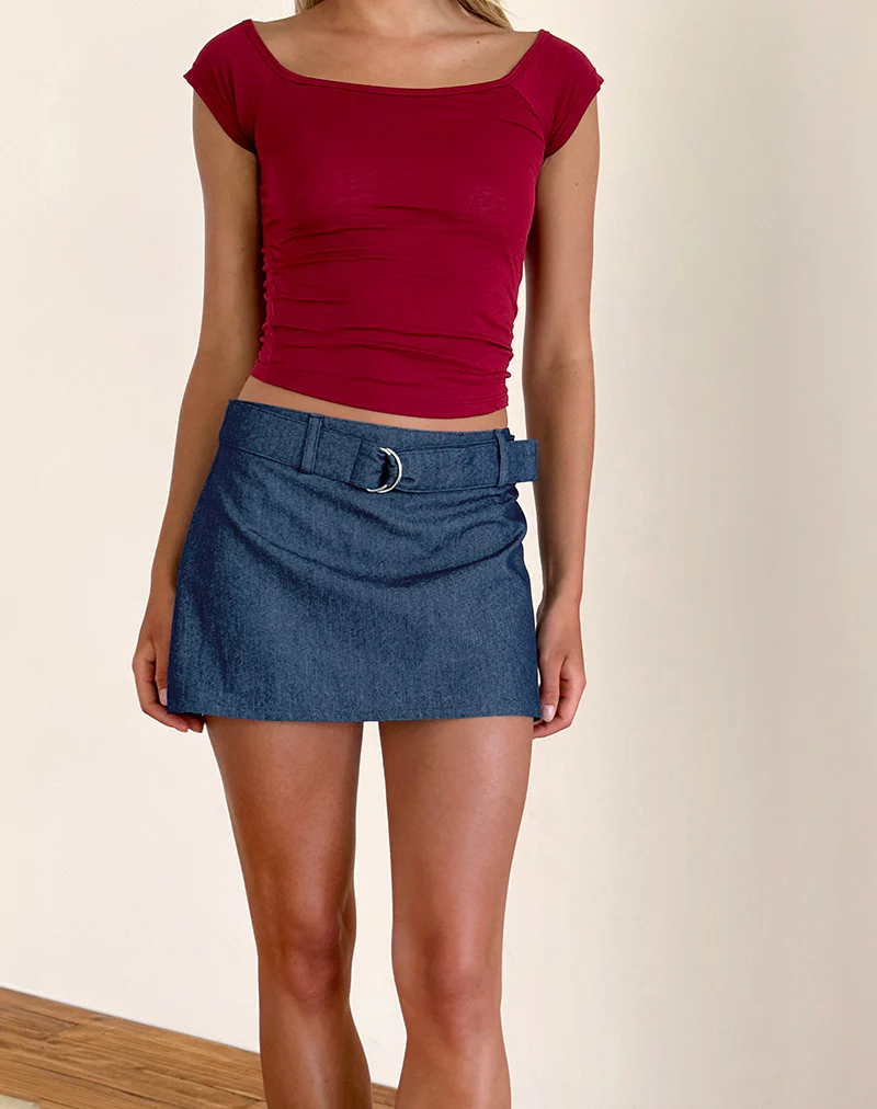 Marine Belted Skirt in Denim Chambray Indigo - Image 3
