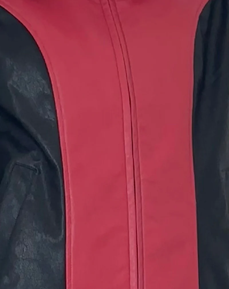 Marion PU Biker Jacket in Red with Black Panels - Image 6