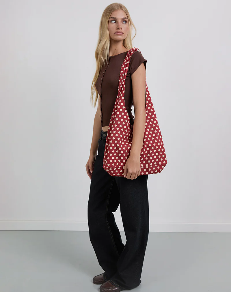 Maris Large Round Bag in Polka Wine - Image 3