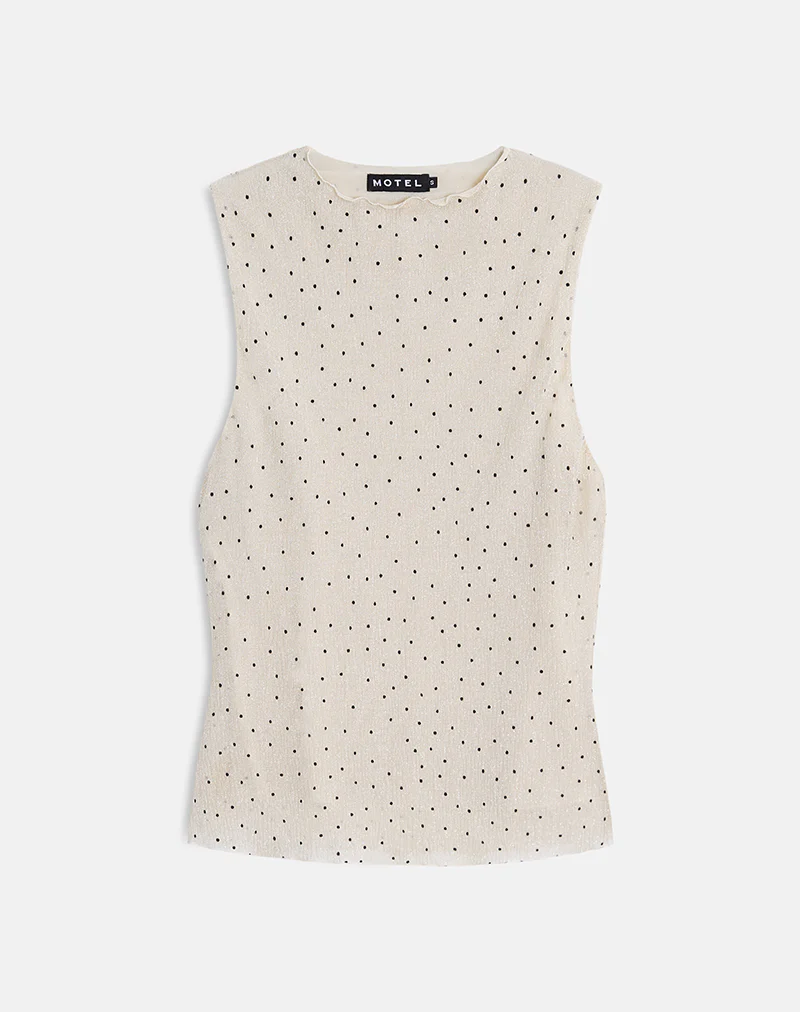 Marista Top in Cream Polka Mesh Plisse - Image 3