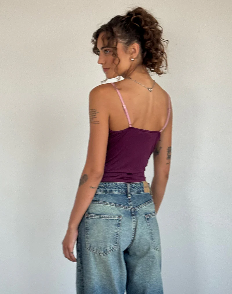 Marjorie Strappy Top in Smooth Slinky Berry - Image 4