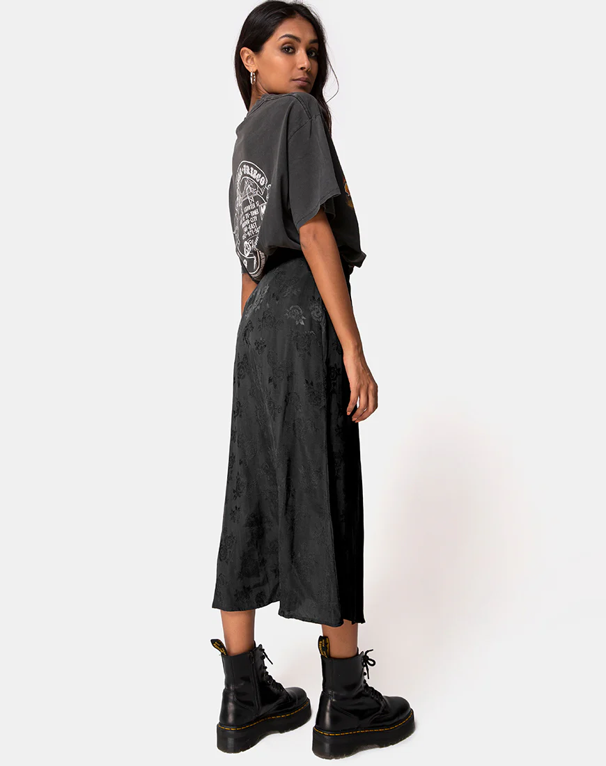 Marni Midi Skirt in Satin Rose Black - Image 2