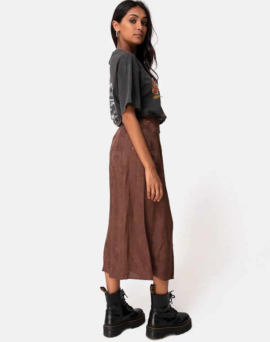 Marni Midi Skirt in Satin Rose Chocolate - Image 2