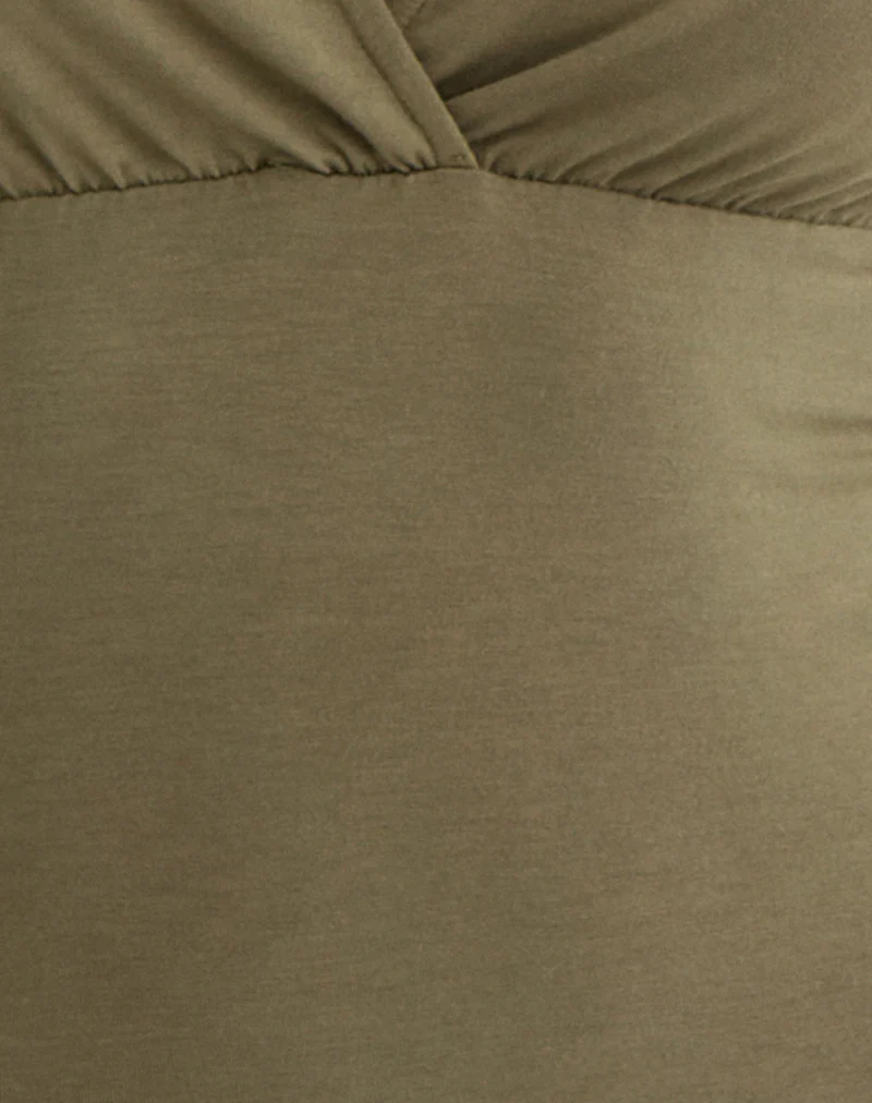 Marti V-Neck Top in Jersey Khaki - Image 6