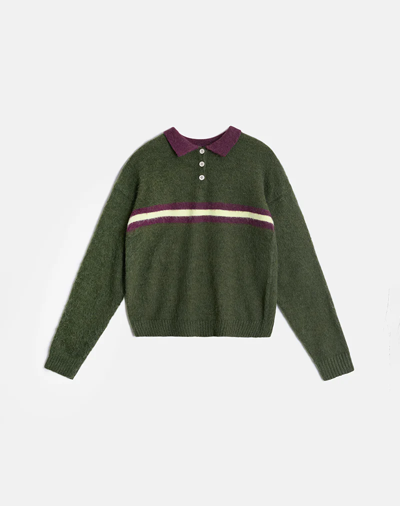 Marvina Jumper in Knit Green with Yellow Stripe - Image 3