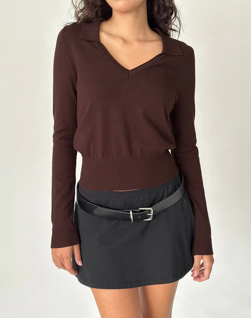 Maryse Long Sleeve Knitted Top in Brown - Image 2