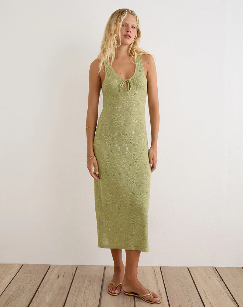 Masela Midi Dress in Sequin Knit Green - Image 3