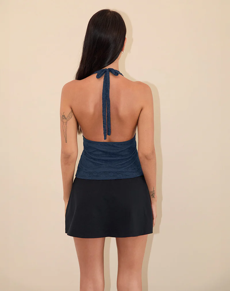 Matua Halter Top in Clover Lace Navy - Image 4