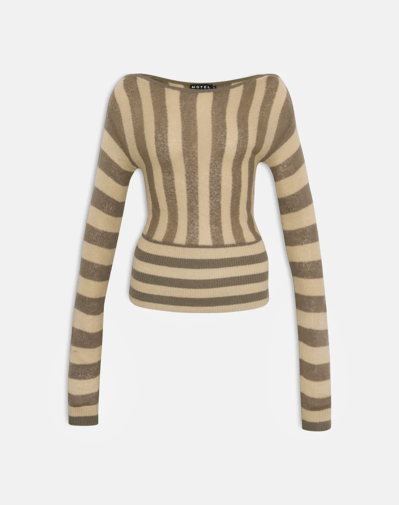 Maude Top in Stripe Taupe and Neutral - Image 4