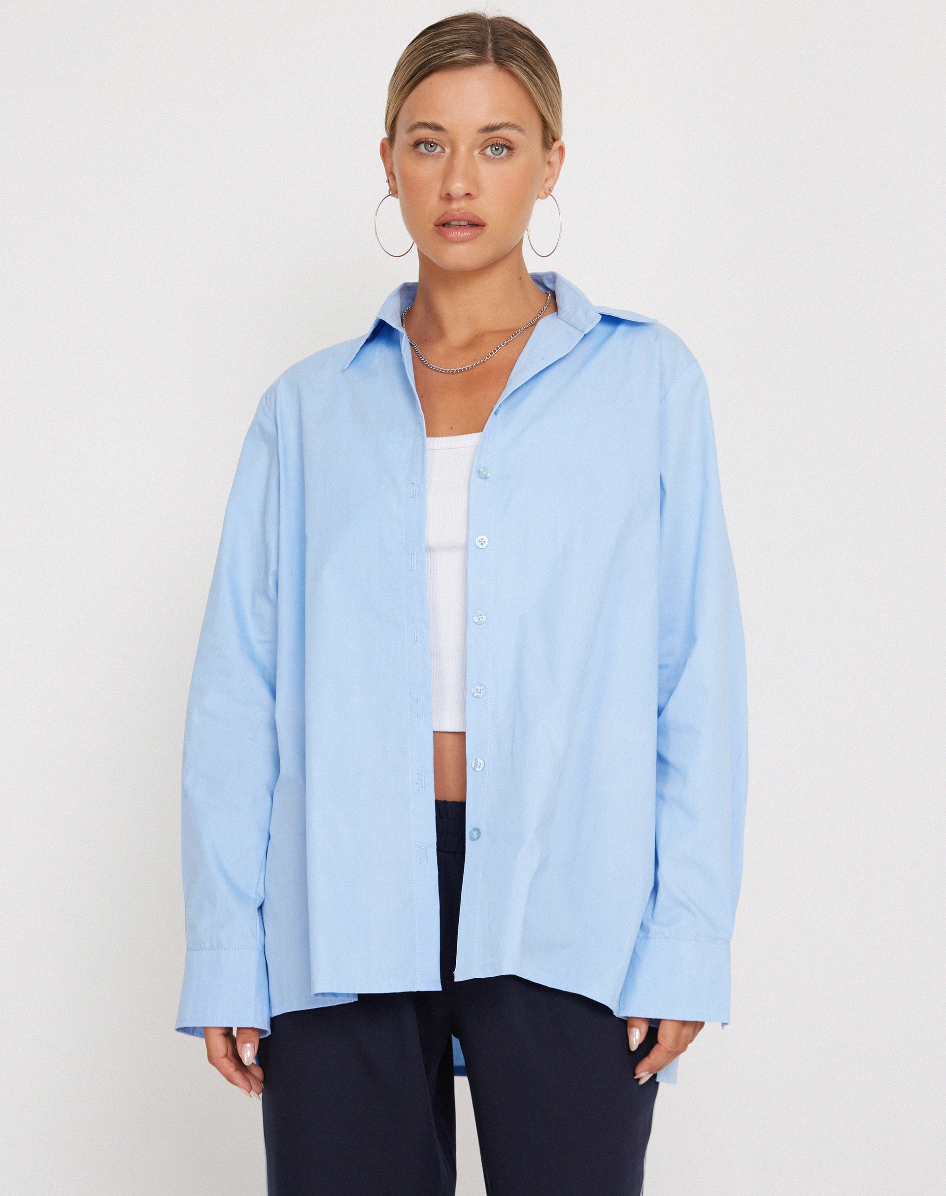 Mavis Button Up Shirt in Poplin Sky Blue - Image 5