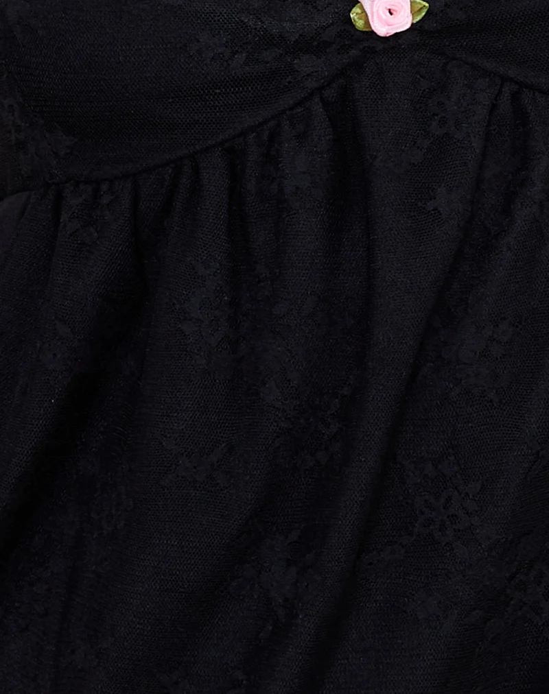 Mavisha Mini Dress in Chiffon Lace Black - Image 6