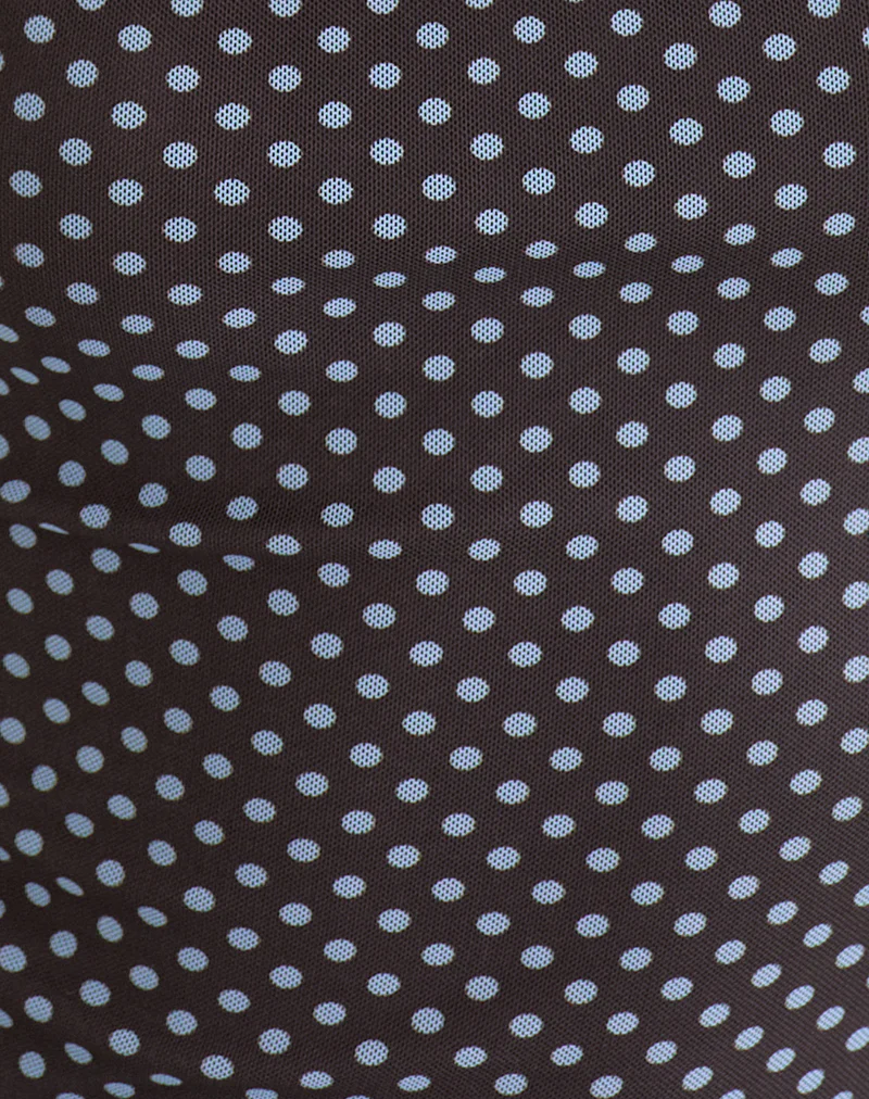 Mawa Maxi Dress in Brown with Compact Blue Polka Dots - Image 6