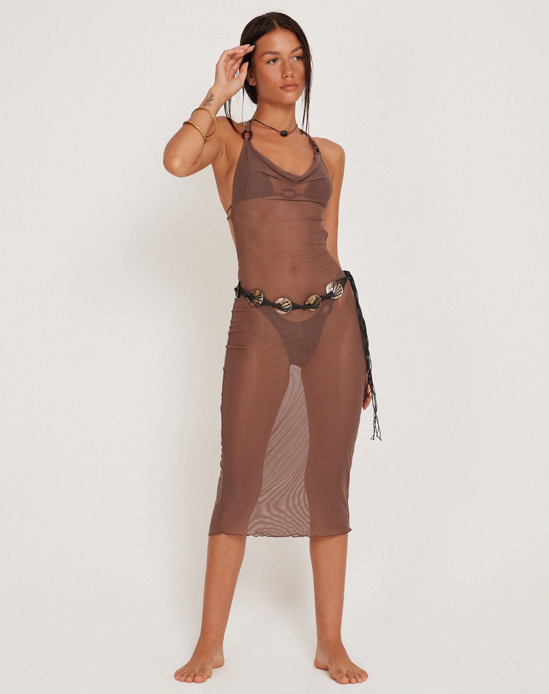 Maysa Midi Dress in Mesh Coffee - Image 4