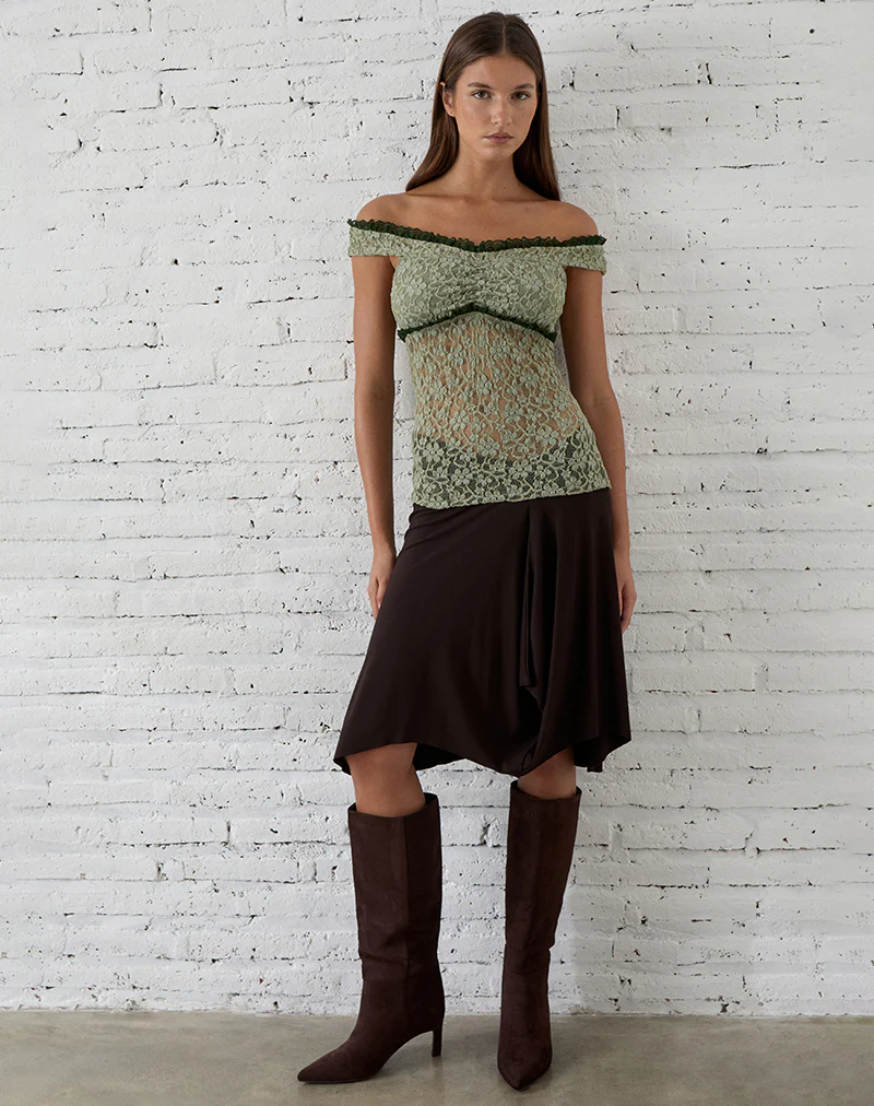 Mayu Top with Ruffle Trim in Lace Sage Green - Image 3