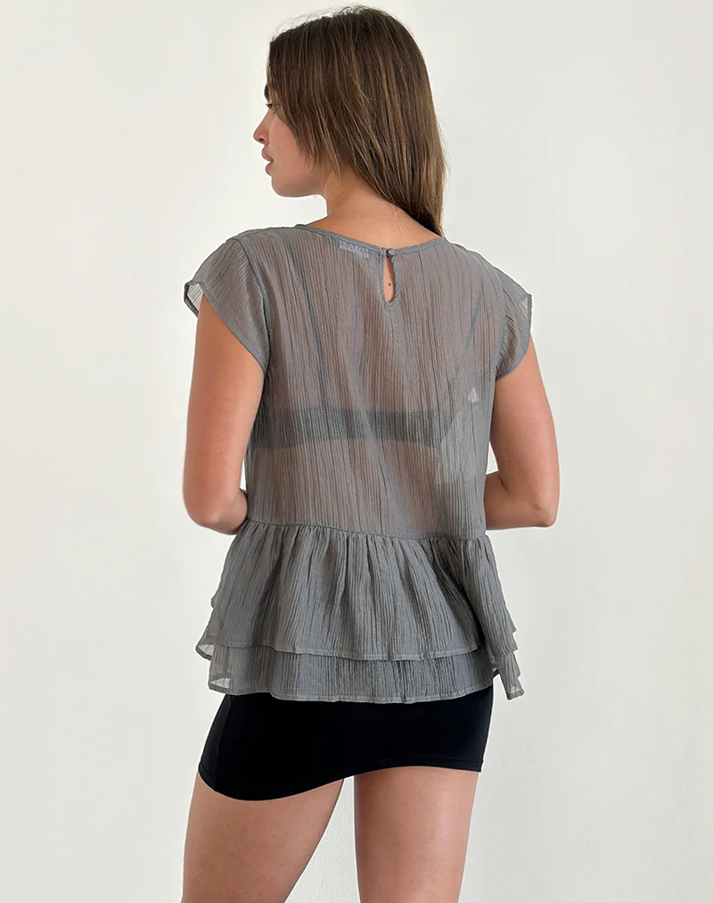 Mayumi Peplum Top in Chiffon Grey - Image 4
