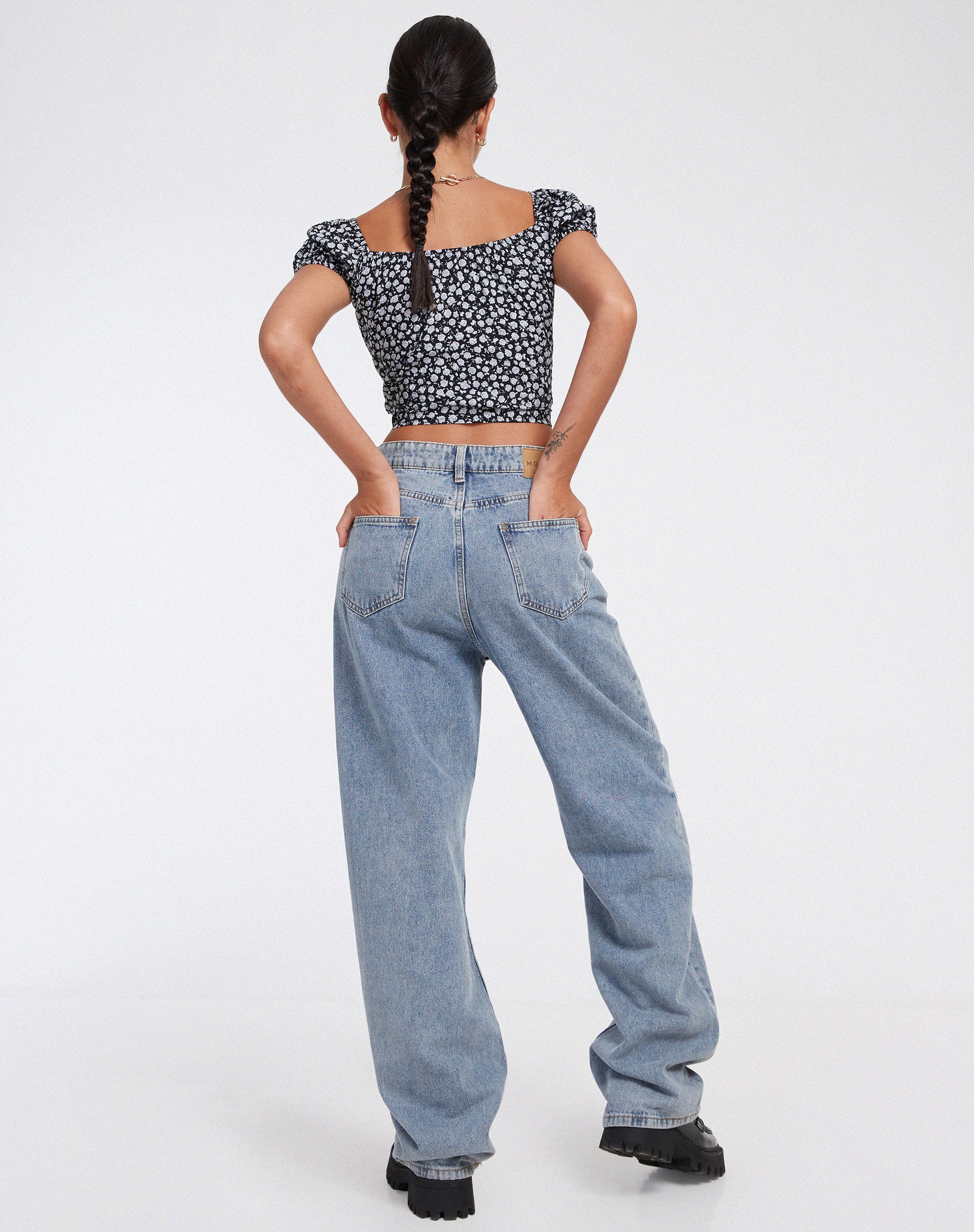Mazu Crop Top in Ditsy Rose Black - Image 7