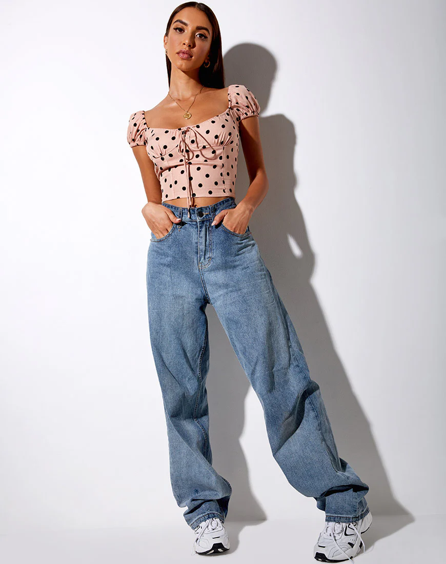 Mazu Crop Top in New Polka Nude Black - Image 3