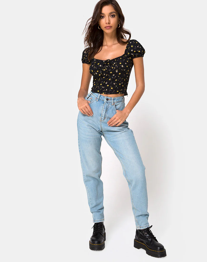 Mazu Top in Pretty Petal Black - Image 3