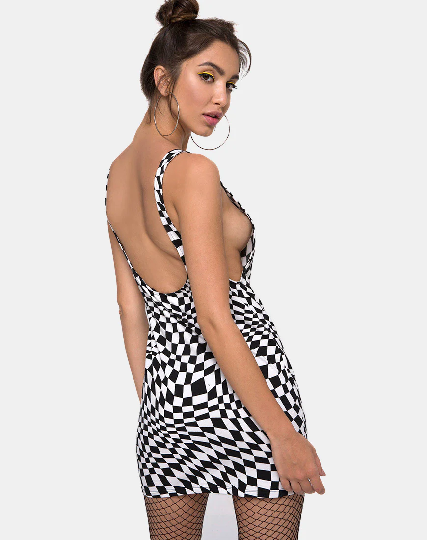 Mebie Mini Dress in Square Flag Black and White - Image 2