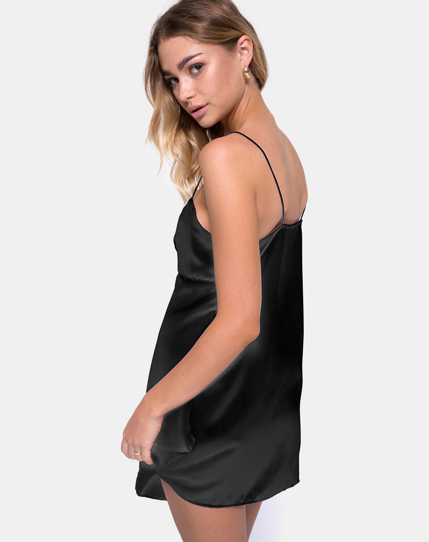 Medina Slip Dress in Satin Max Zara Black - Image 2