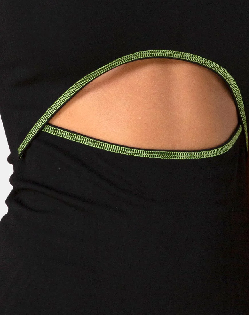 Meela Dress in Black with Lime Flatlock - Image 5