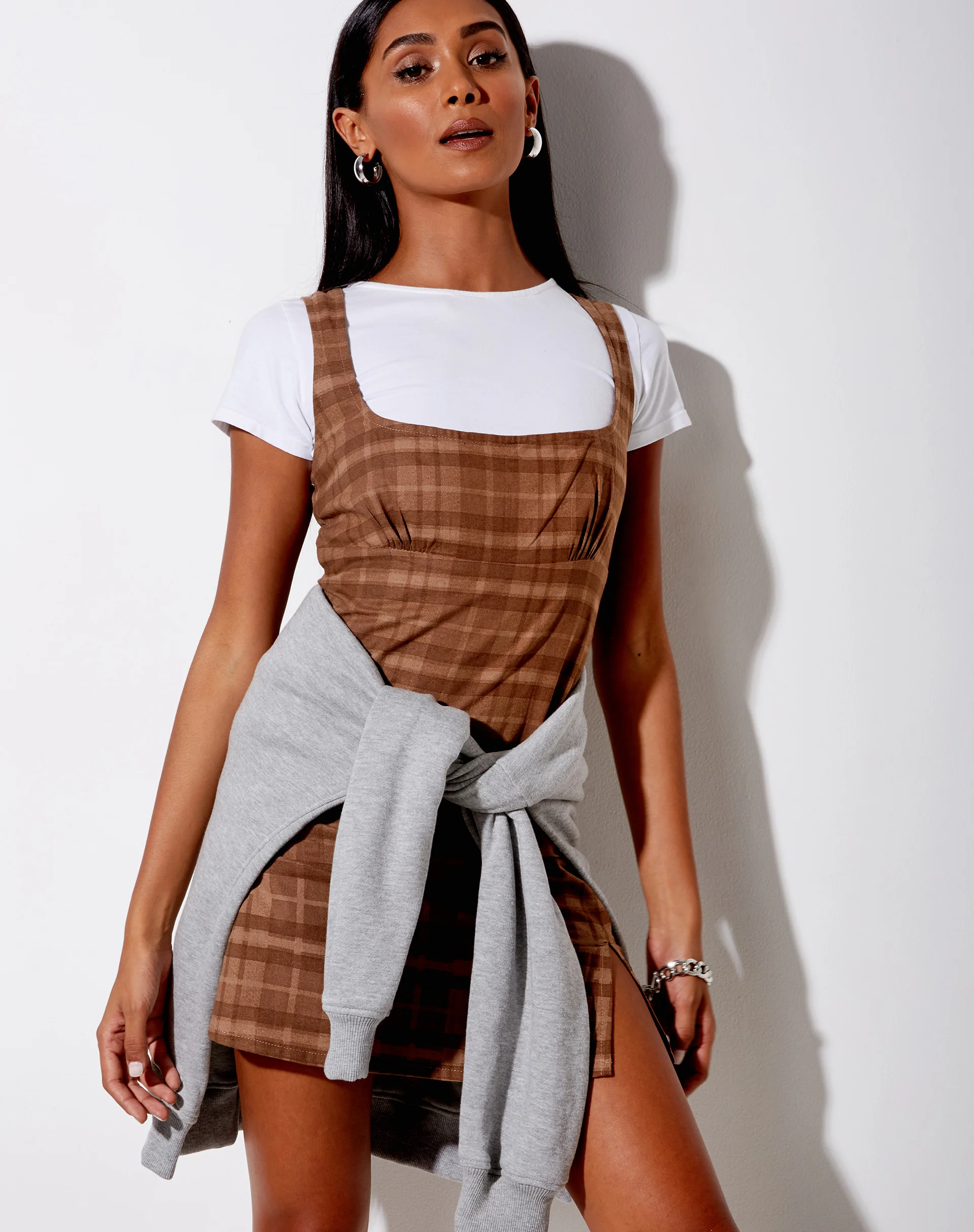 Mehra Mini Dress in Brown Check - Image 2