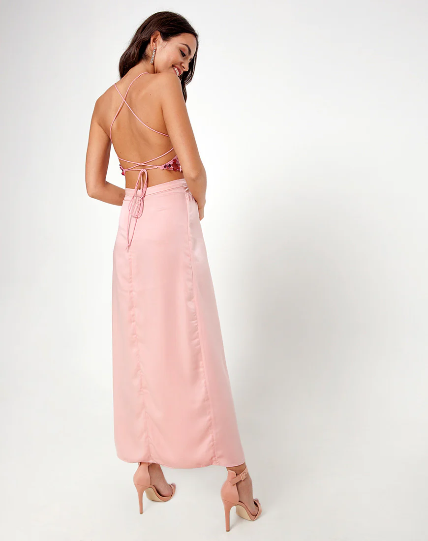 Melanta Maxi Prom Skirt in Satin Blush - Image 2