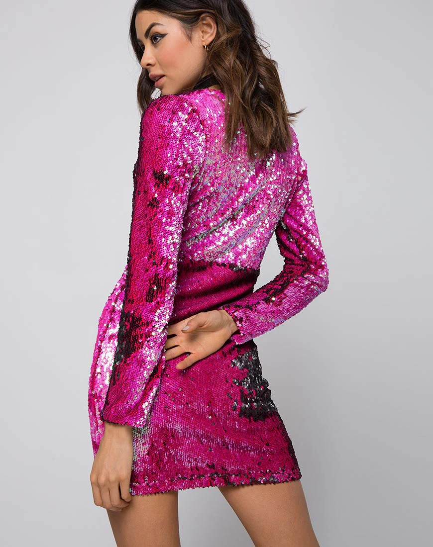 Meli Plunge Dress in Fishcale Sequin Pink - Image 3