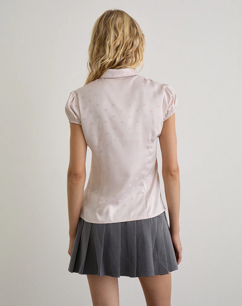 Meline Blouse in Satin Jacquard Pink - Image 5