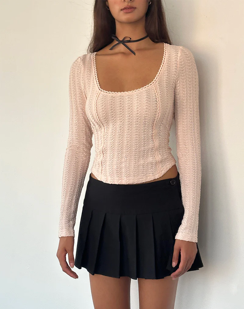 Melissa Textured Long Sleeve Top in Light Peach - Image 2