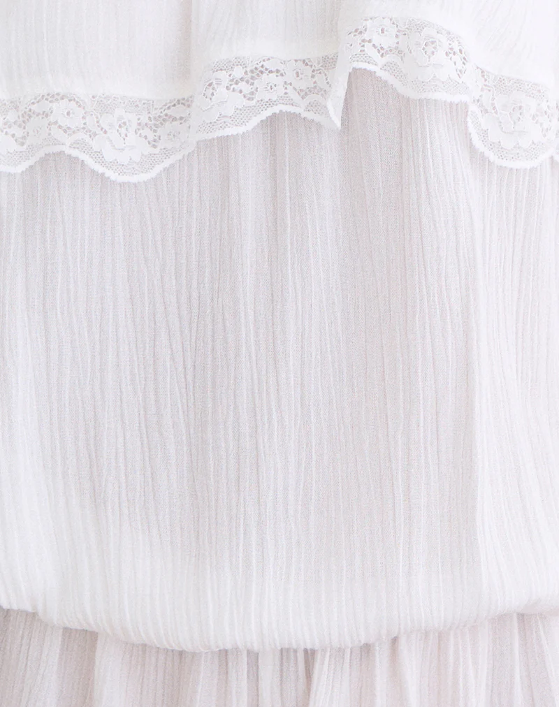 Melosa Tie Strap Playsuit in Rayon White with Lace Trim - Image 6