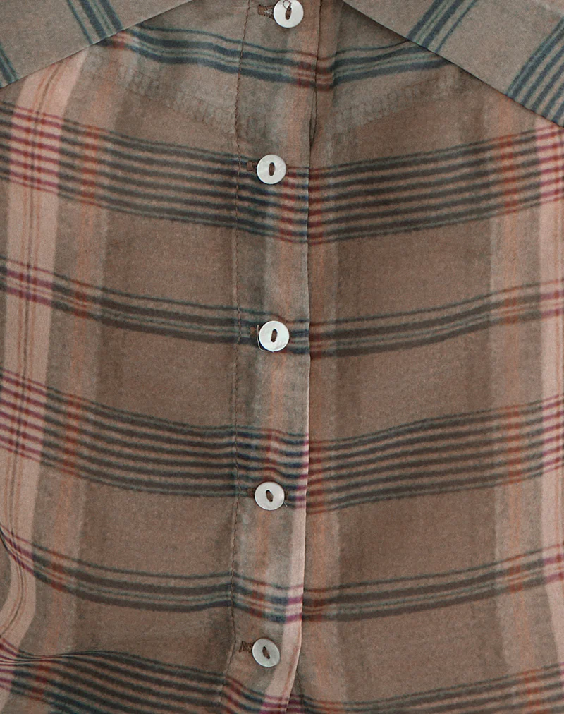 Meraki Blouse Top in Brown and Pink Blurry Check - Image 6
