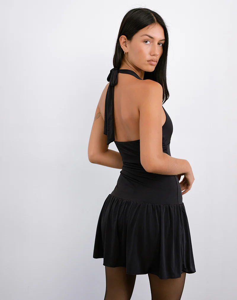 Mercer Drop Waist Mini Dress in Black - Image 4