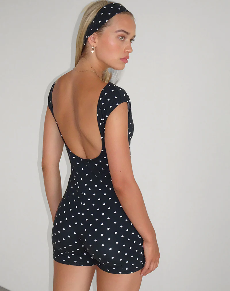 Meredith Backless Playsuit in Polka Black - Image 2