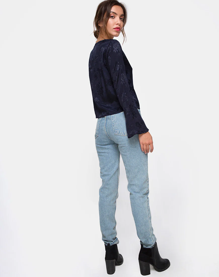 Merida Blouse in Satin Rose Navy - Image 5