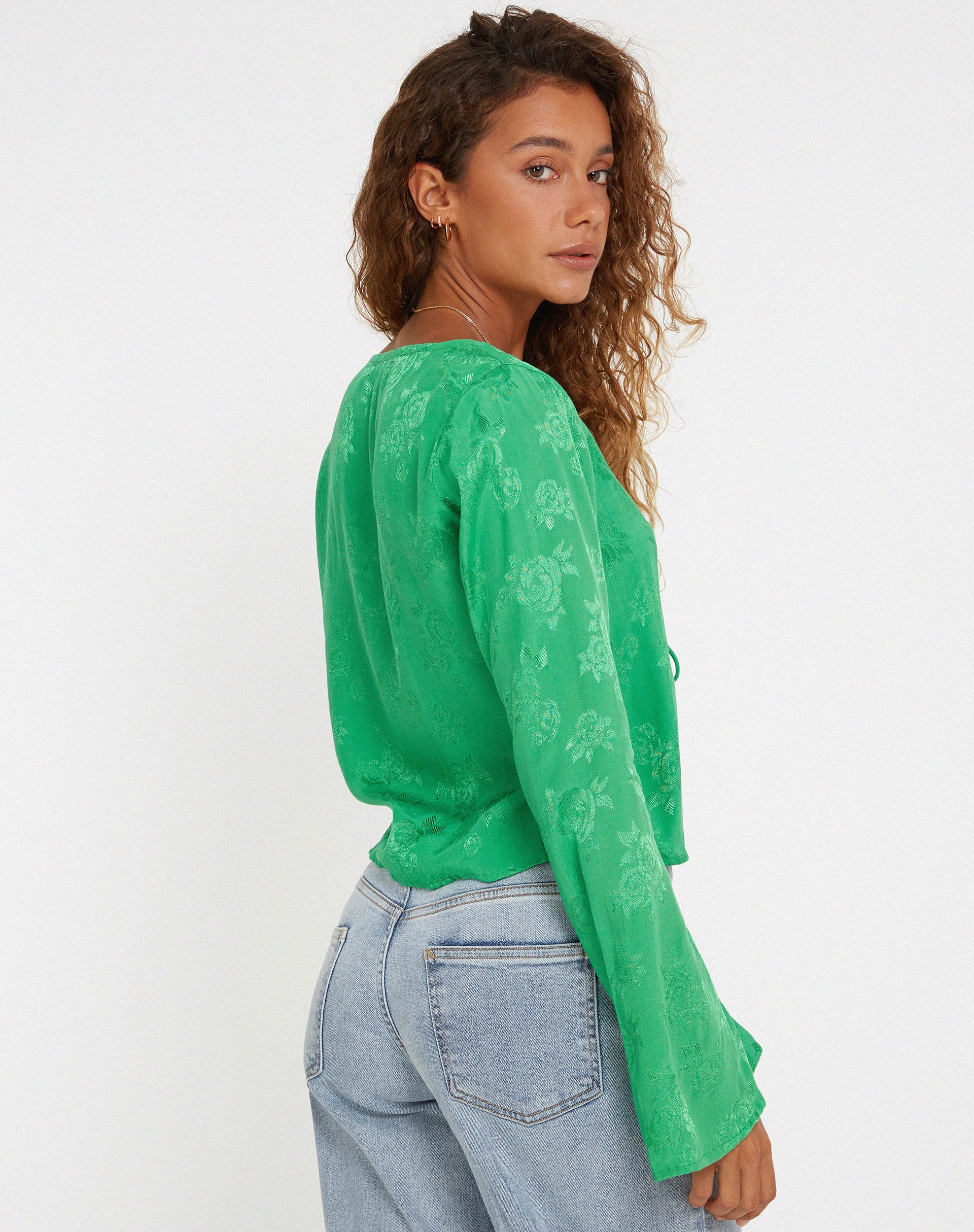 Merida Top in Satin Rose Jade Green - Image 2