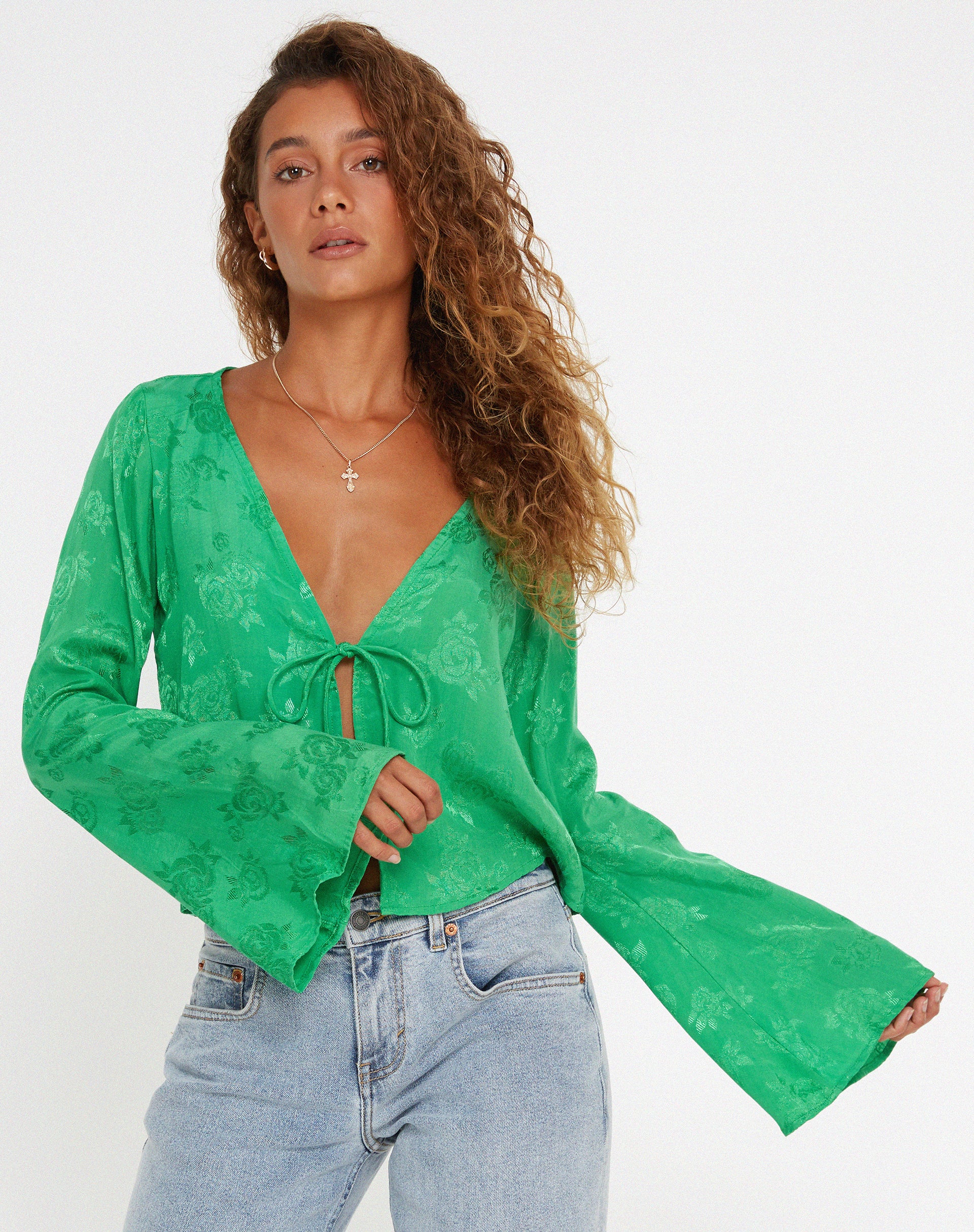 Merida Top in Satin Rose Jade Green - Image 4