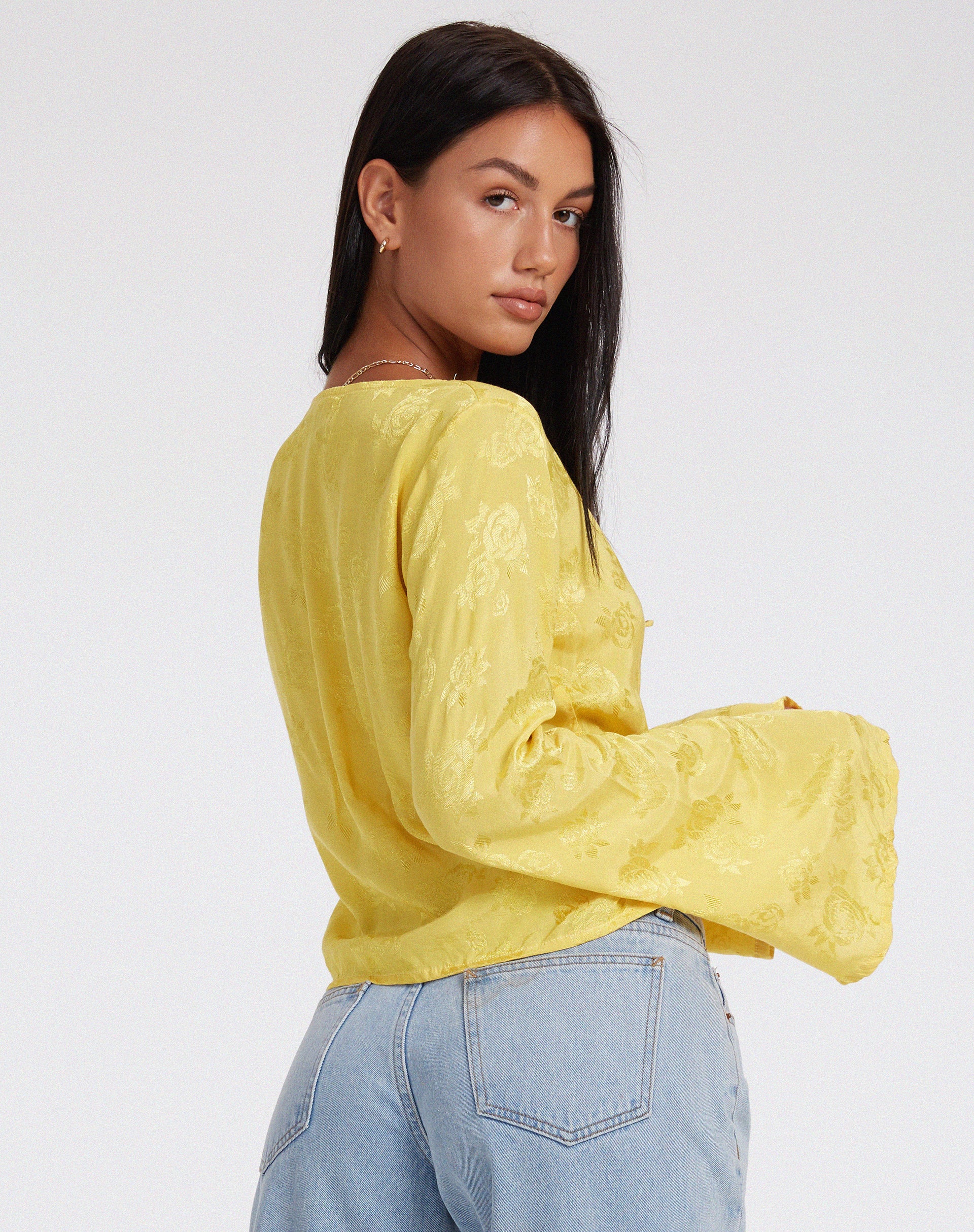Merida Long Sleeve Top in Satin Rose Sunshine Yellow - Image 2