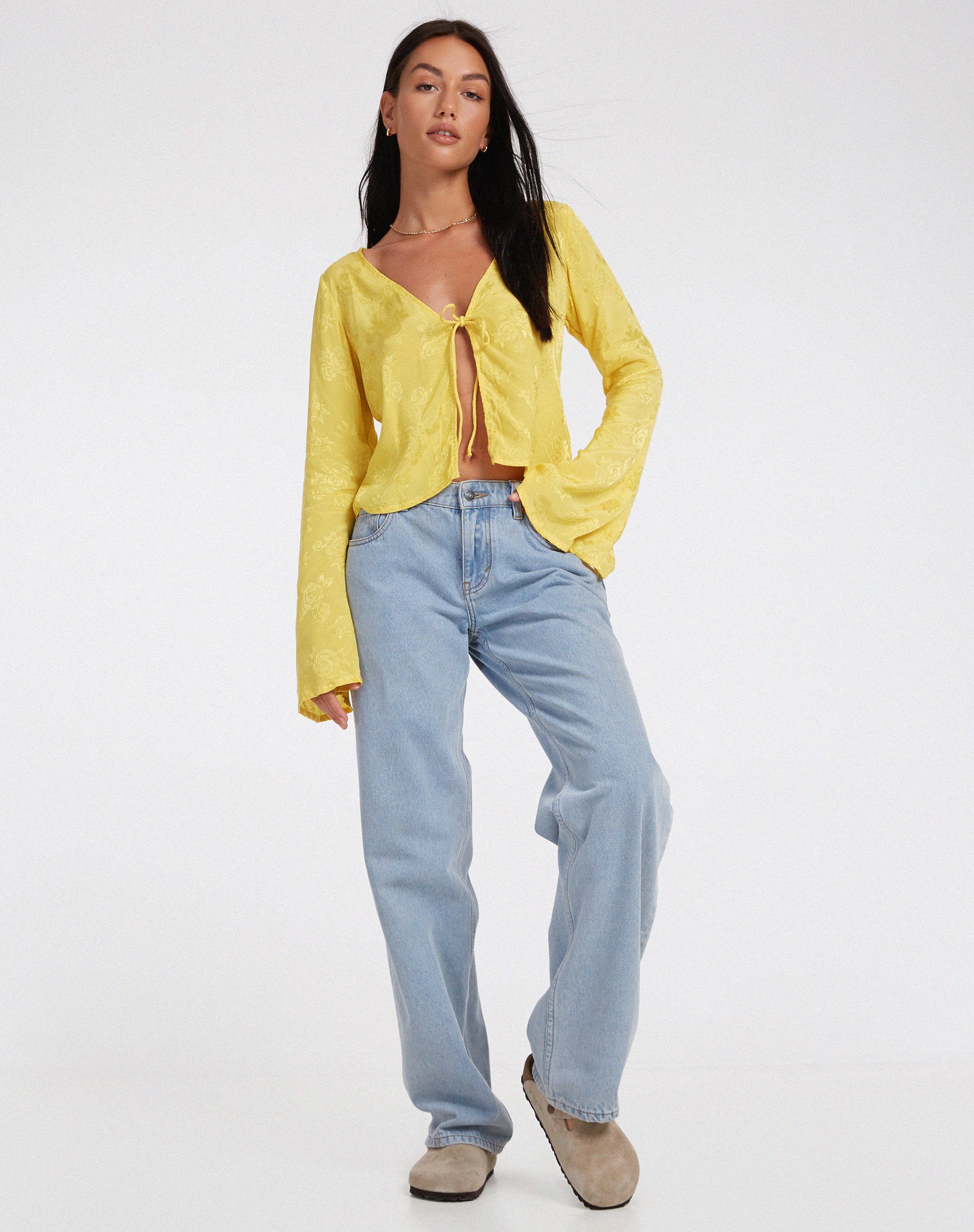 Merida Long Sleeve Top in Satin Rose Sunshine Yellow - Image 3