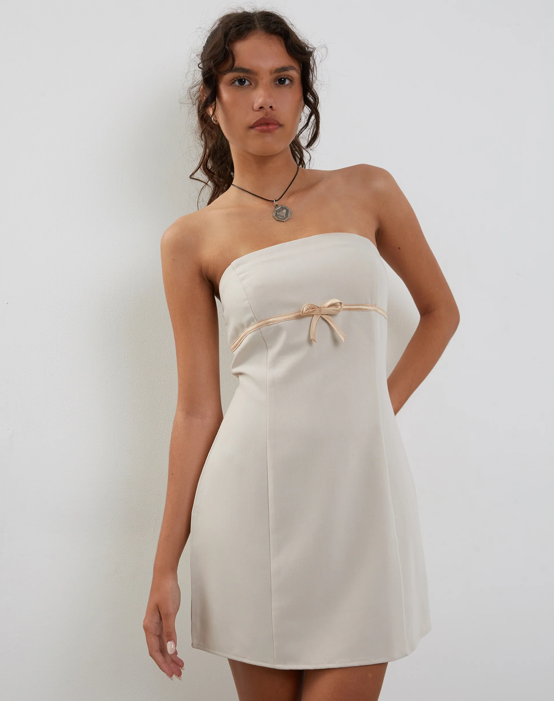 Merila Bandeau Mini Dress in Ivory Soft Tailoring - Image 4